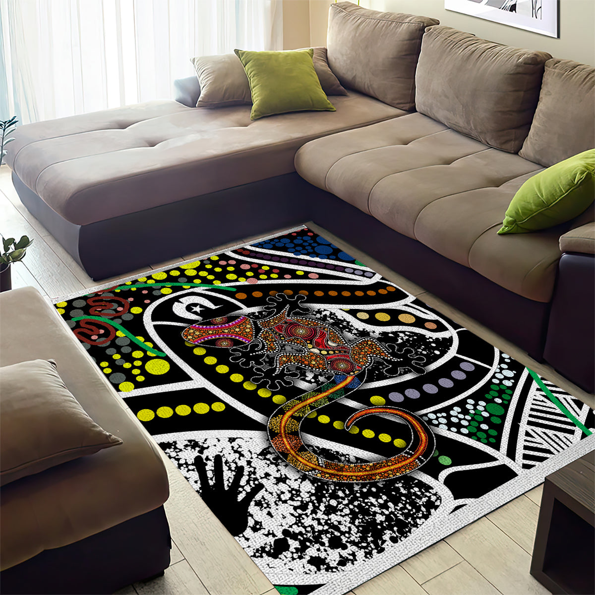 Aboriginal Lizzard Pattern Dot Art Area Rug