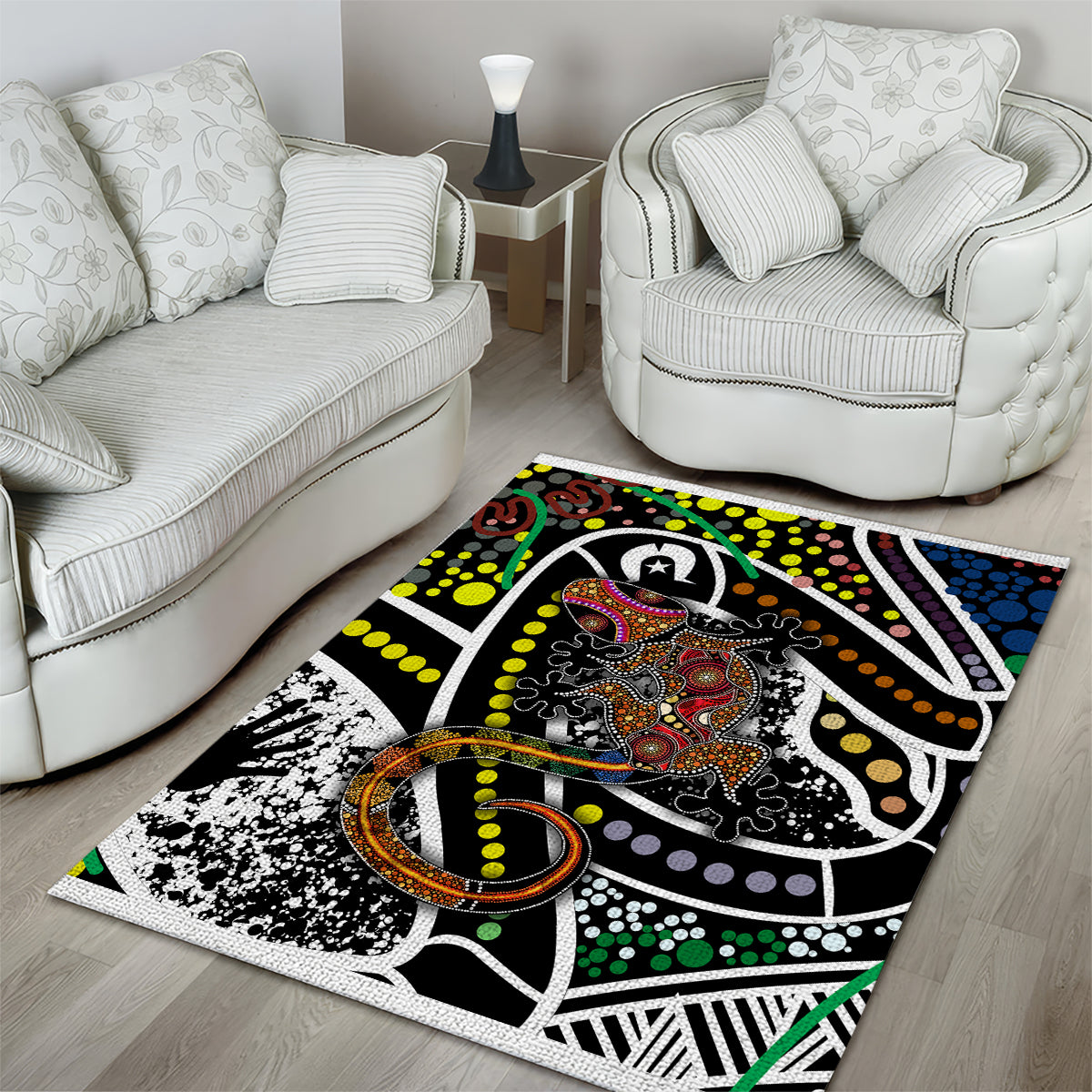 Aboriginal Lizzard Pattern Dot Art Area Rug