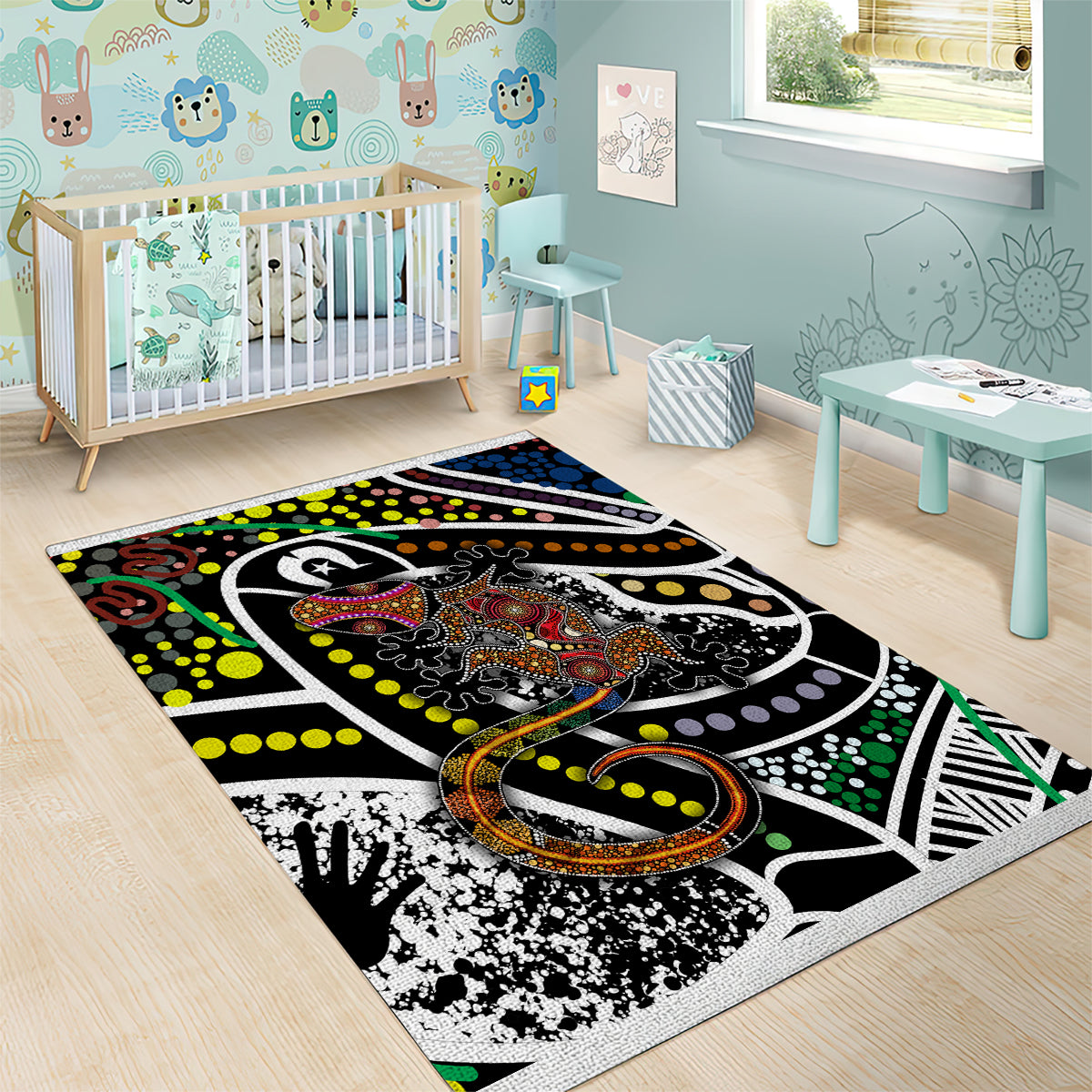 Aboriginal Lizzard Pattern Dot Art Area Rug