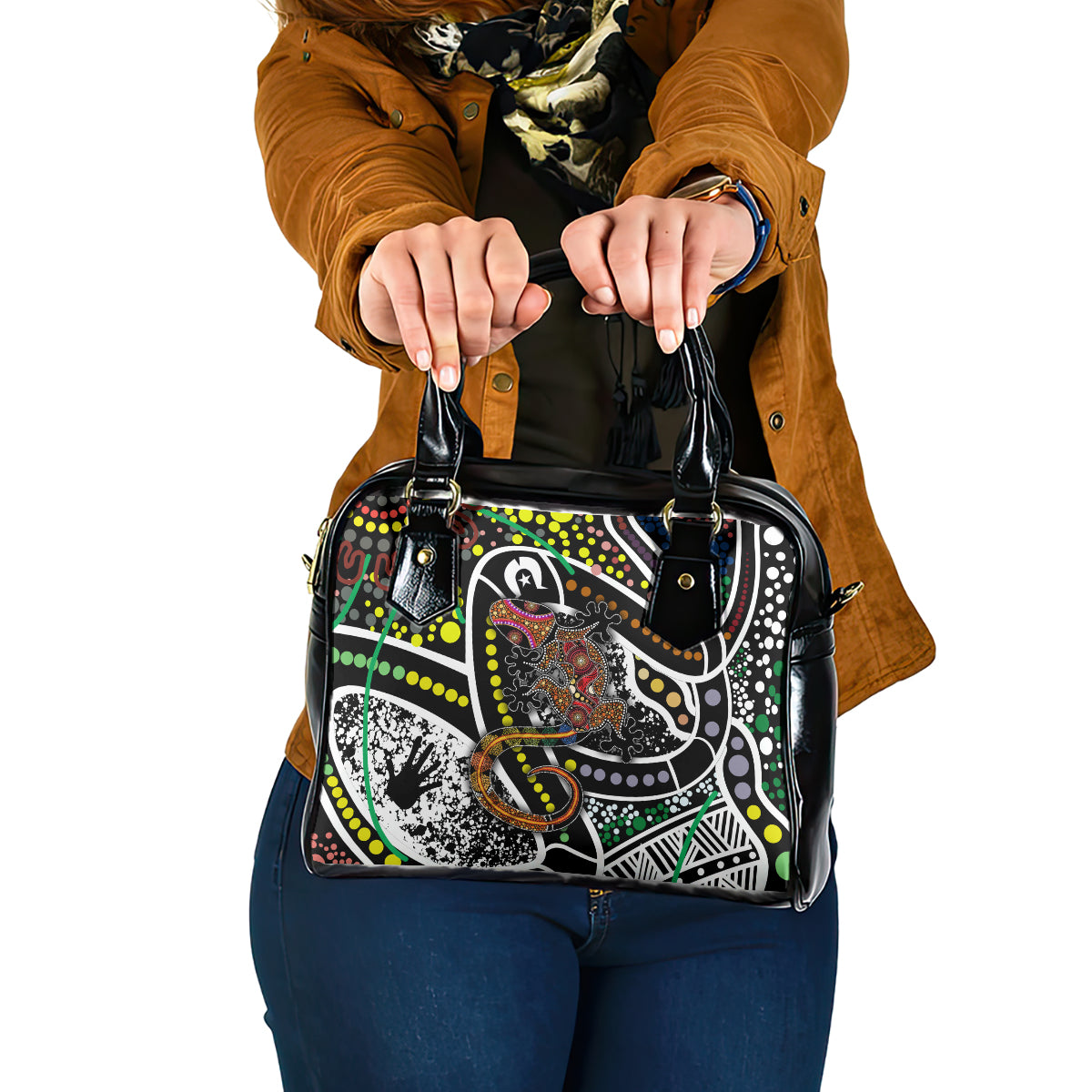 Aboriginal Lizzard Pattern Dot Art Shoulder Handbag