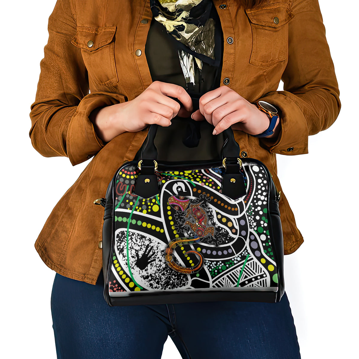 Aboriginal Lizzard Pattern Dot Art Shoulder Handbag