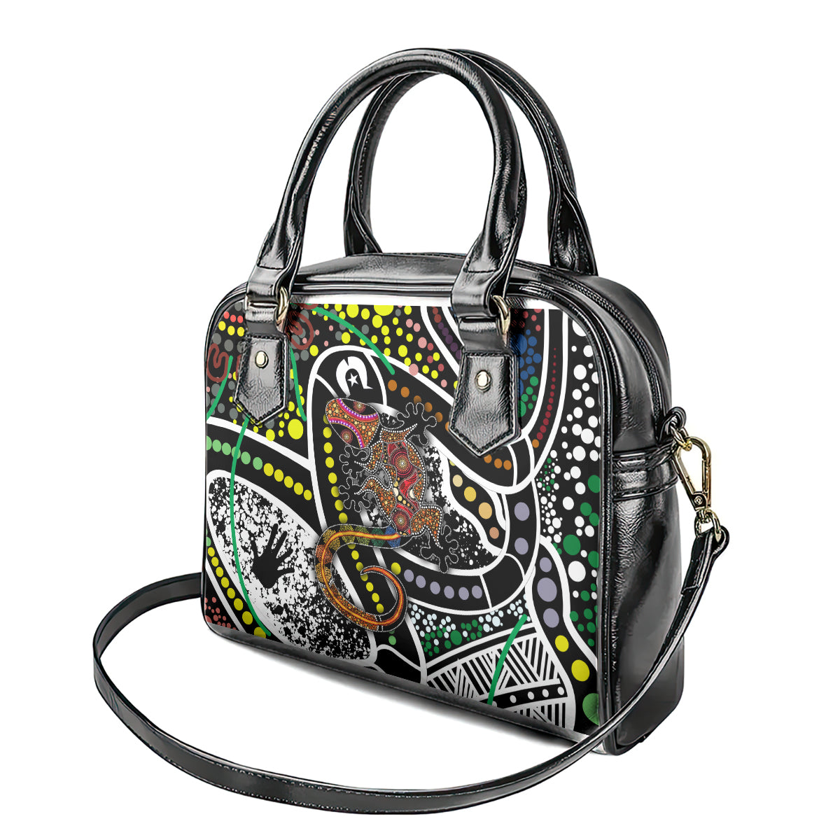 Aboriginal Lizzard Pattern Dot Art Shoulder Handbag