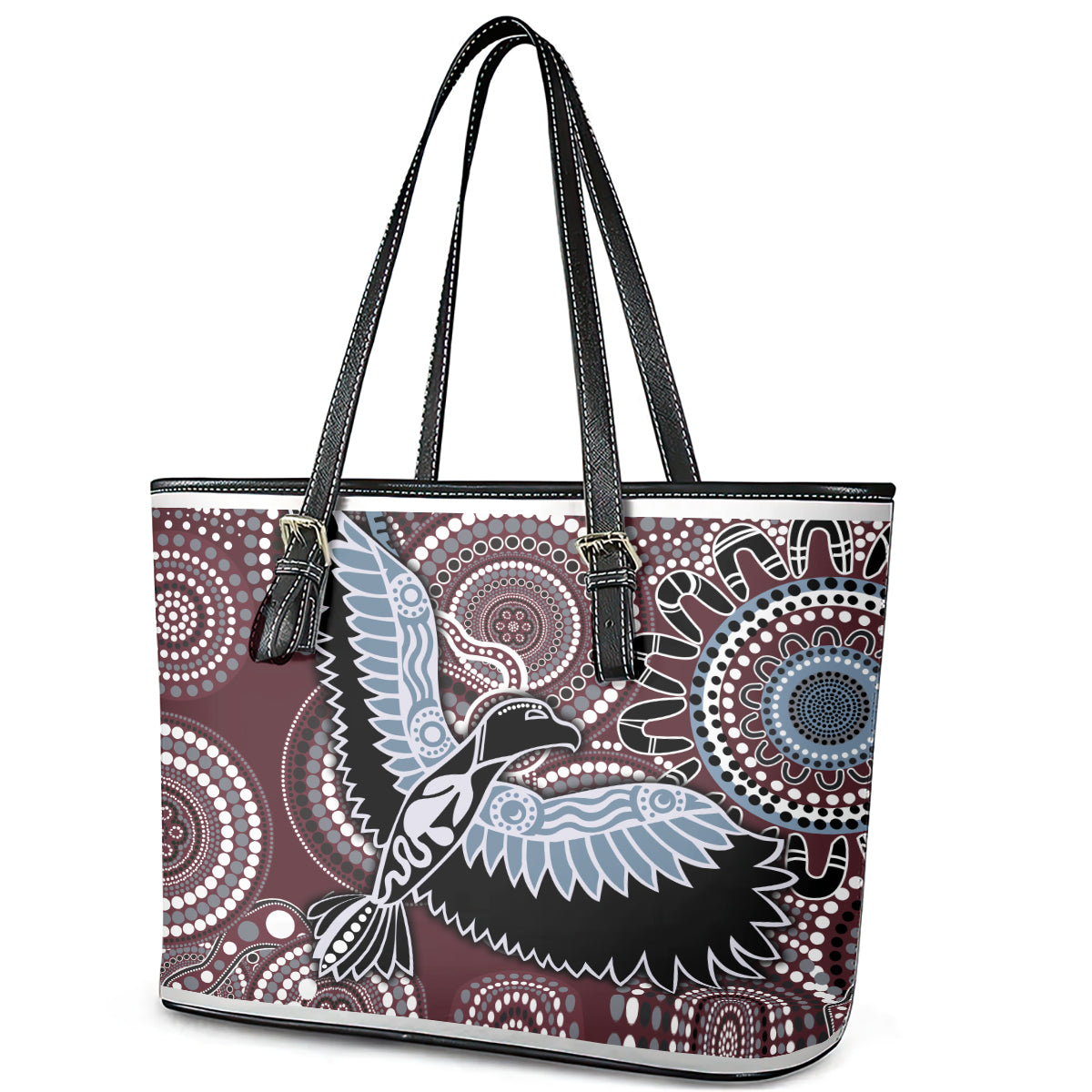 Aboriginal Pattern Bird Leather Tote Bag