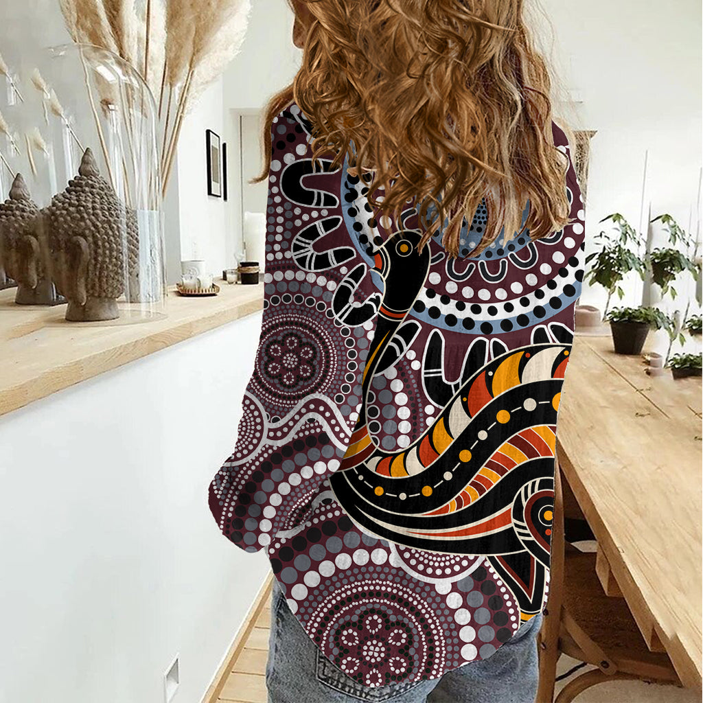 Aboriginal Pattern Bird Women Casual Shirt