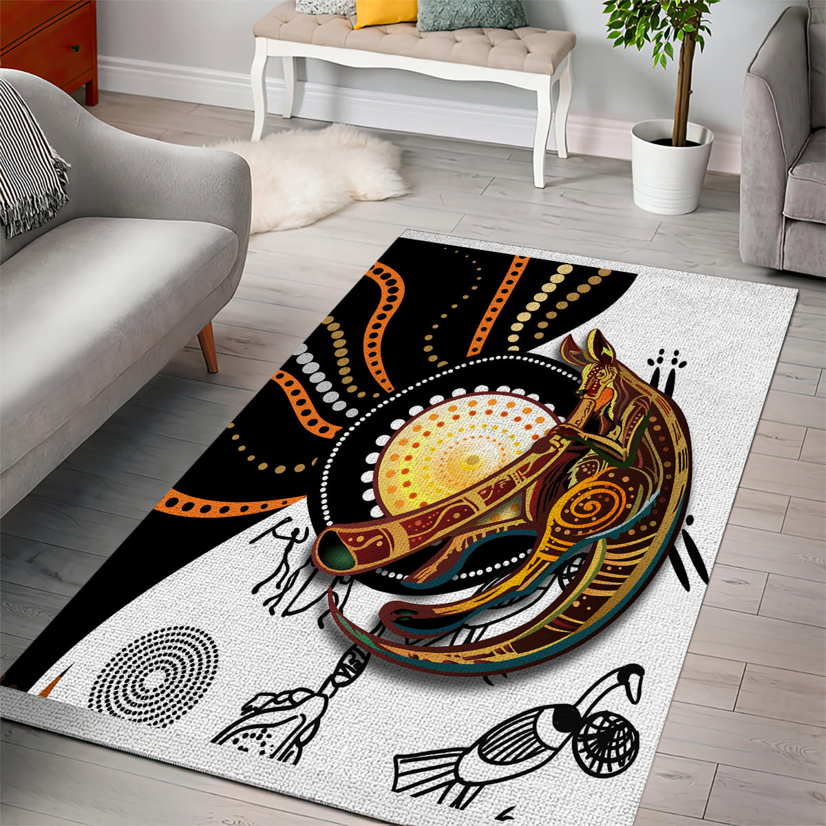 Aboriginal Kangaroo Pattern Dot Art Area Rug