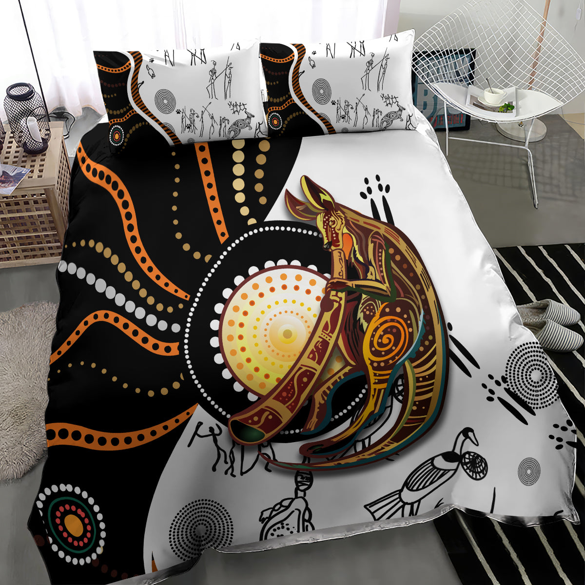 Aboriginal Kangaroo Pattern Dot Art Bedding Set