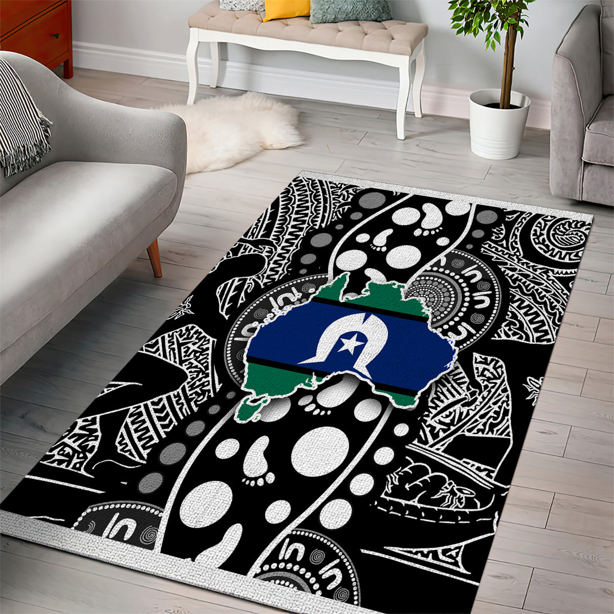 Torest Trait Islands Map Mix Aboriginal Pattern Area Rug