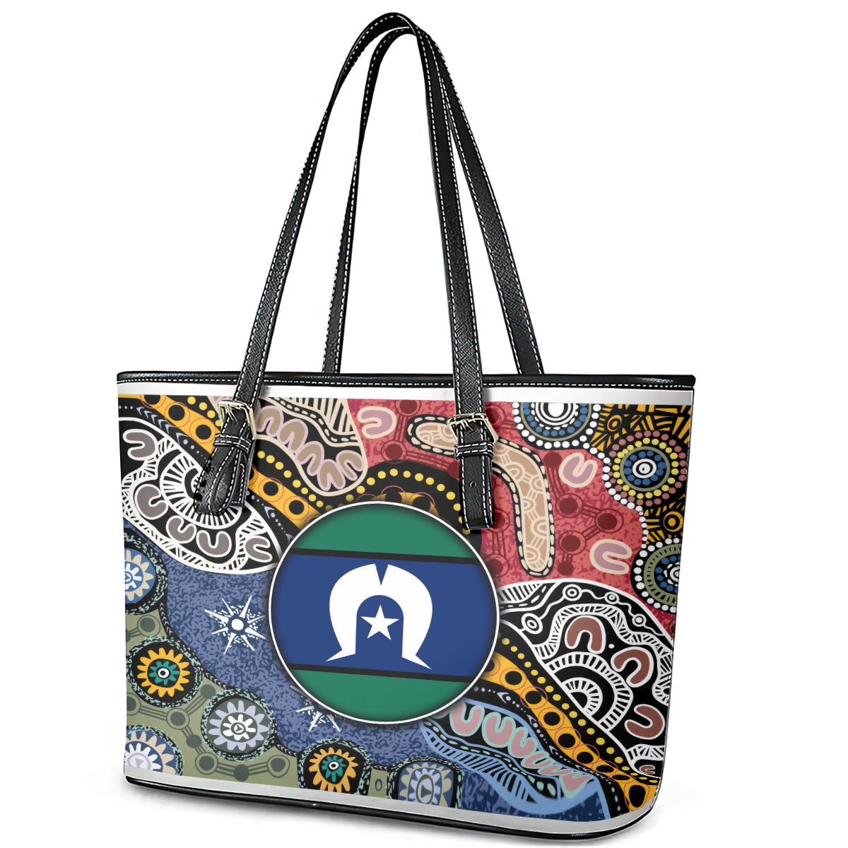 Torest Trait Islands Mix Aboriginal Pattern Leather Tote Bag