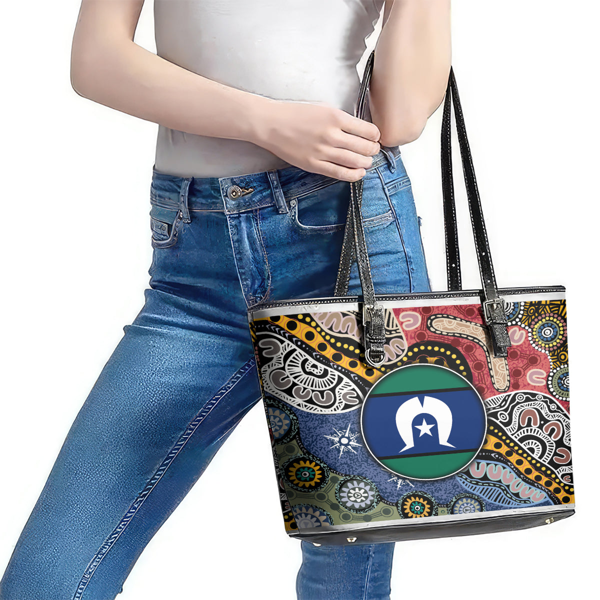 Torest Trait Islands Mix Aboriginal Pattern Leather Tote Bag