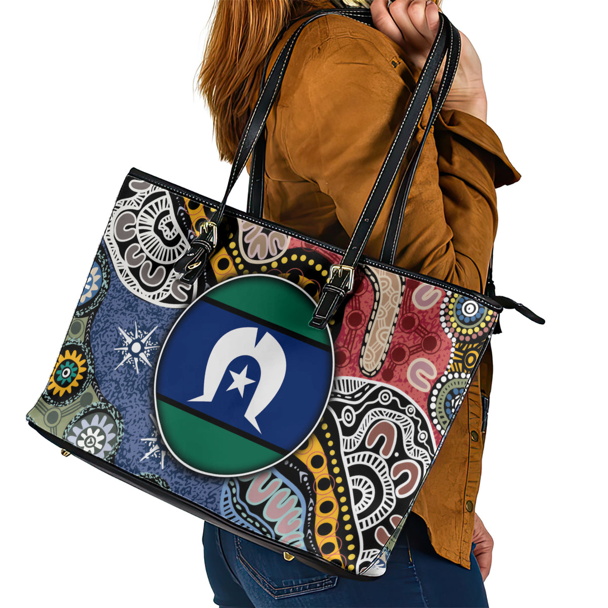 Torest Trait Islands Mix Aboriginal Pattern Leather Tote Bag