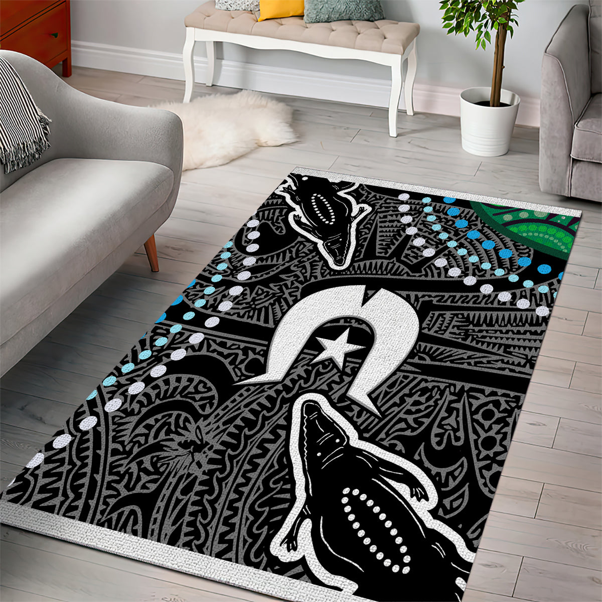 Torest Trait Islands Mix Crocodine Aboriginal Pattern Area Rug