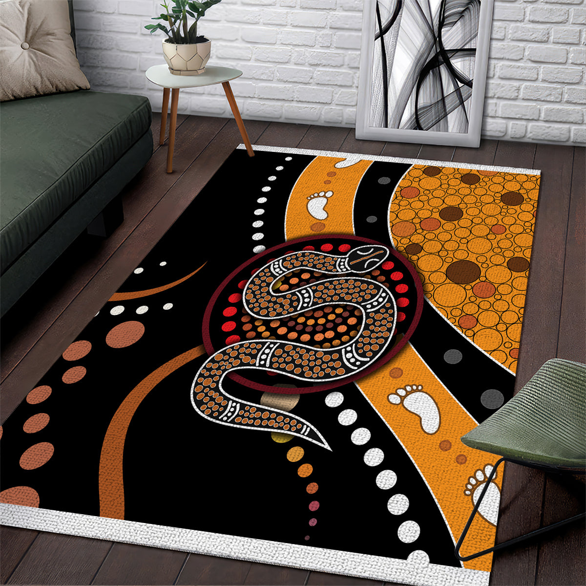 Aboriginal Snake Pattern Dot Art Area Rug