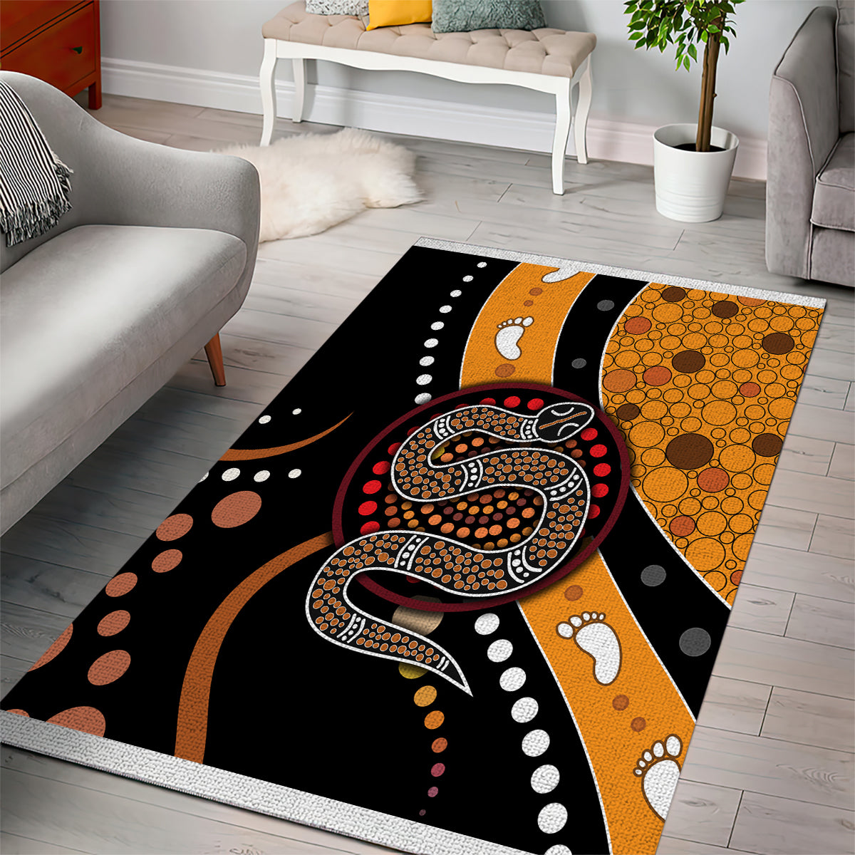 Aboriginal Snake Pattern Dot Art Area Rug