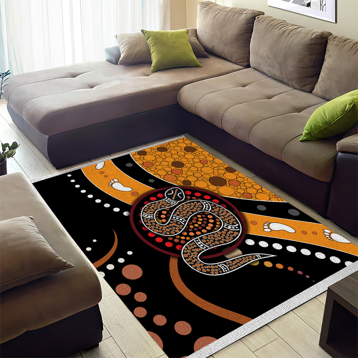 Aboriginal Snake Pattern Dot Art Area Rug