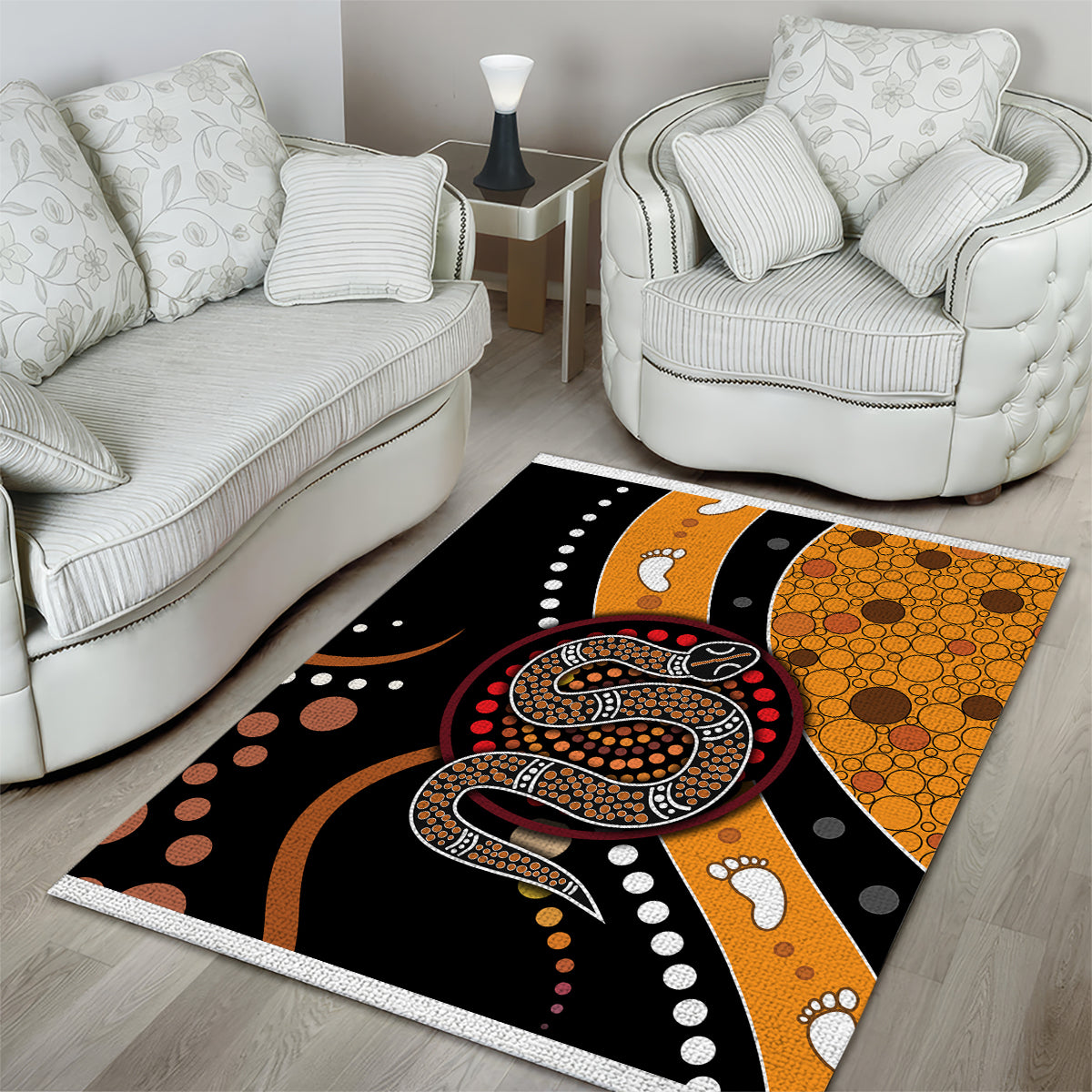 Aboriginal Snake Pattern Dot Art Area Rug