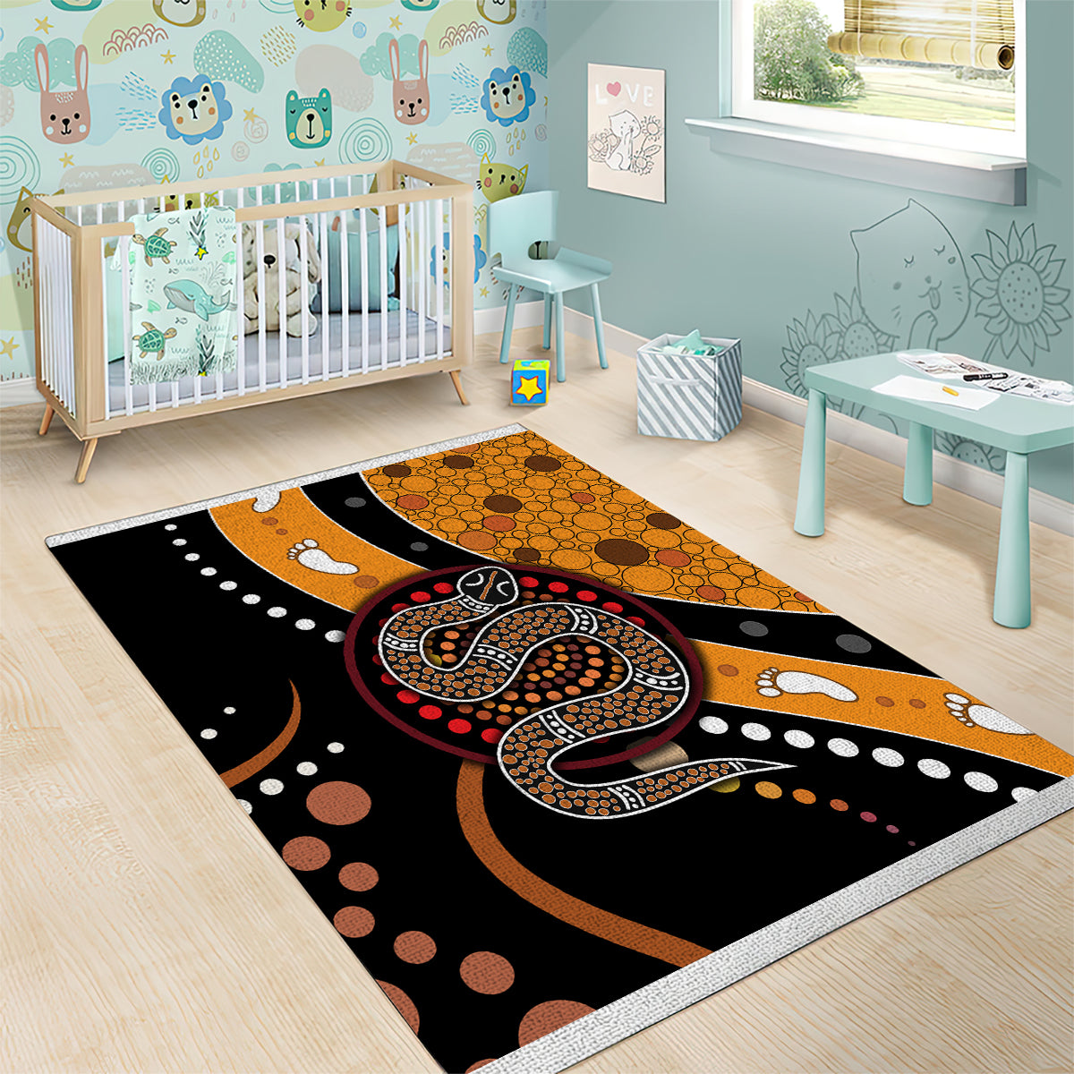 Aboriginal Snake Pattern Dot Art Area Rug