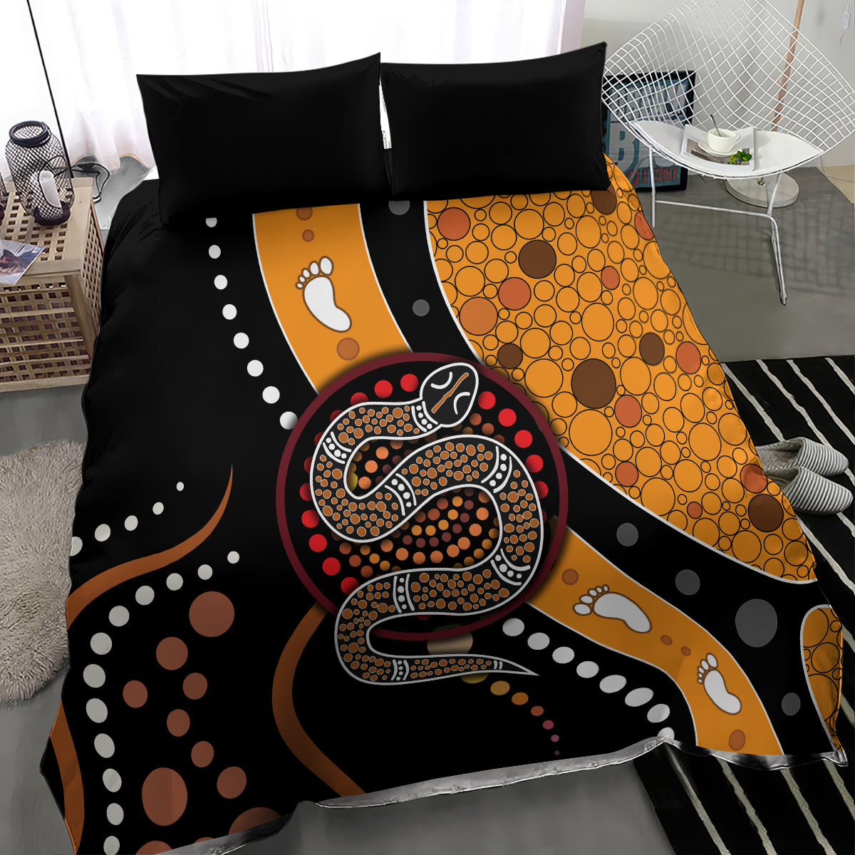 Aboriginal Snake Pattern Dot Art Bedding Set