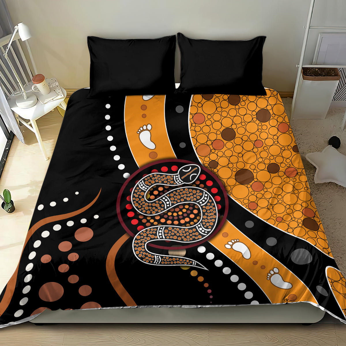 Aboriginal Snake Pattern Dot Art Bedding Set