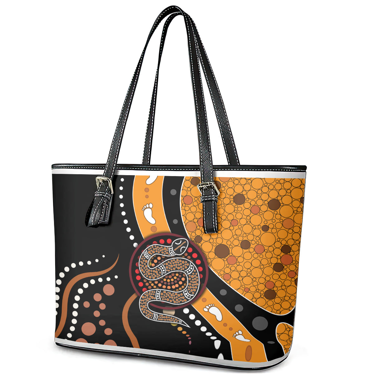 Aboriginal Snake Pattern Dot Art Leather Tote Bag