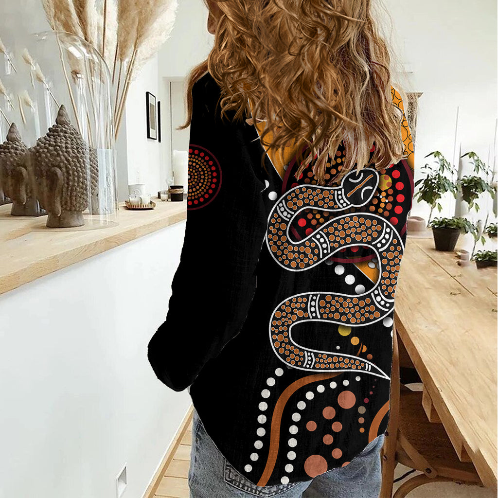 Aboriginal Snake Pattern Dot Art Women Casual Shirt