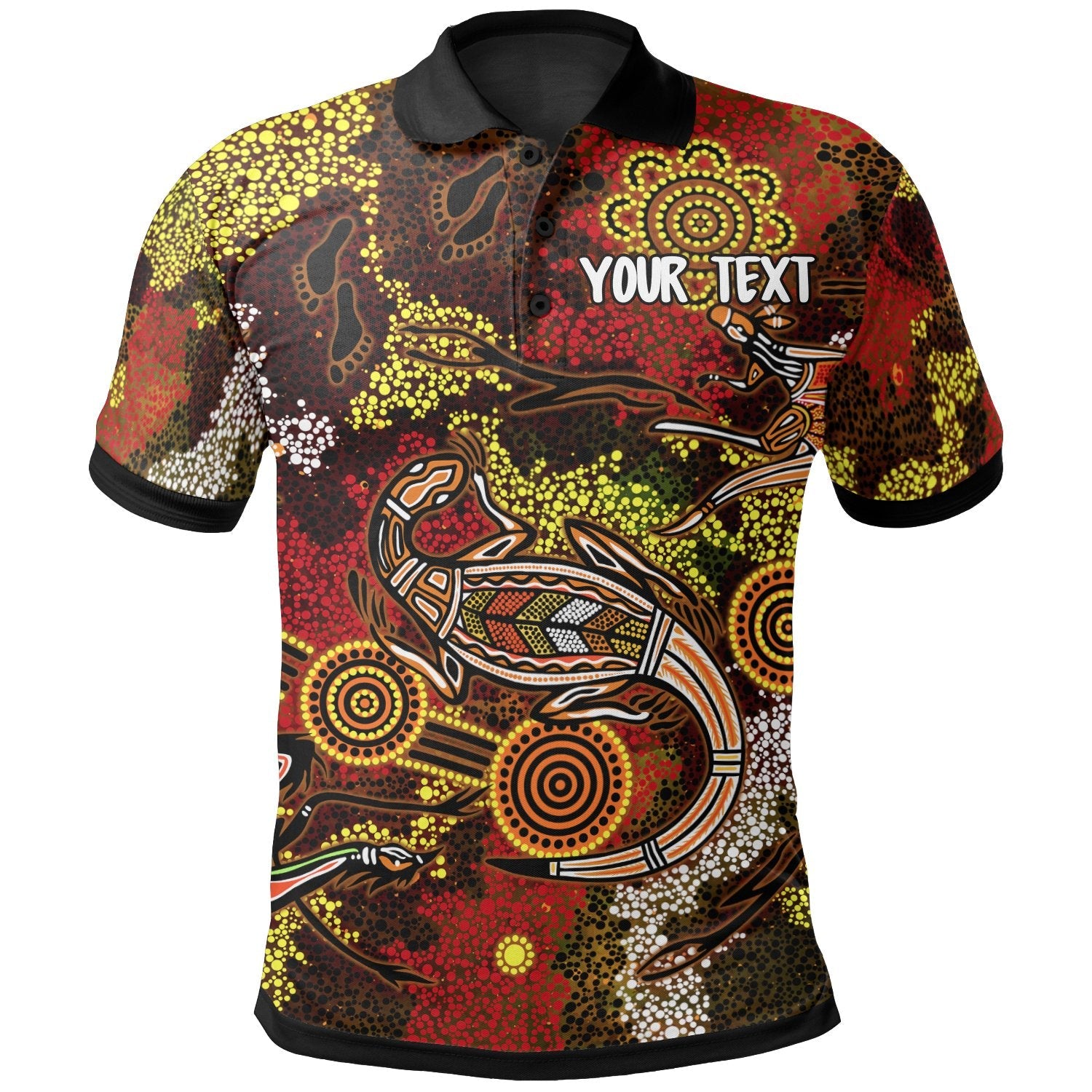 custom-aboriginal-polo-shirts-kangaroo-and-lizard-dot-painting-art