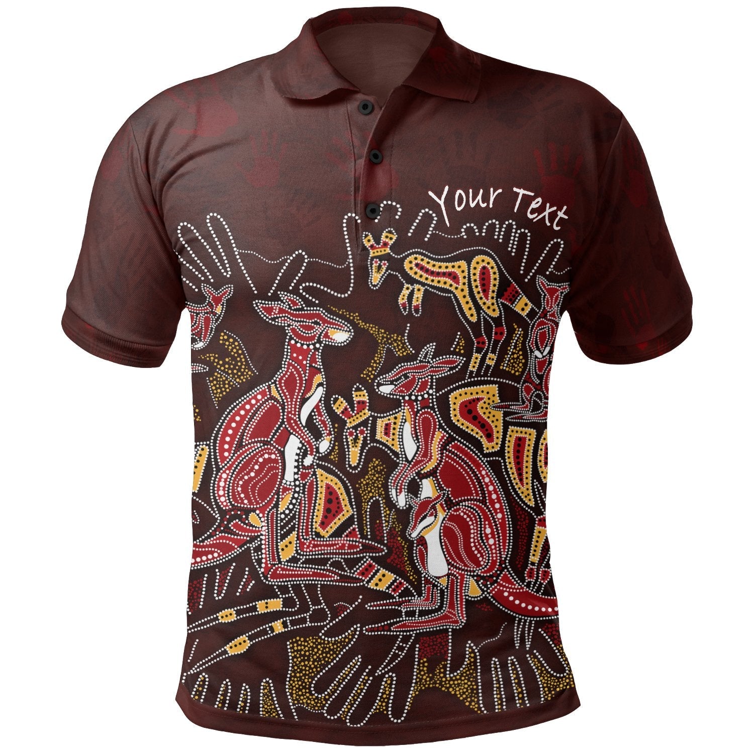 custom-aboriginal-polo-shirts-kangaroo-family-with-hand-art