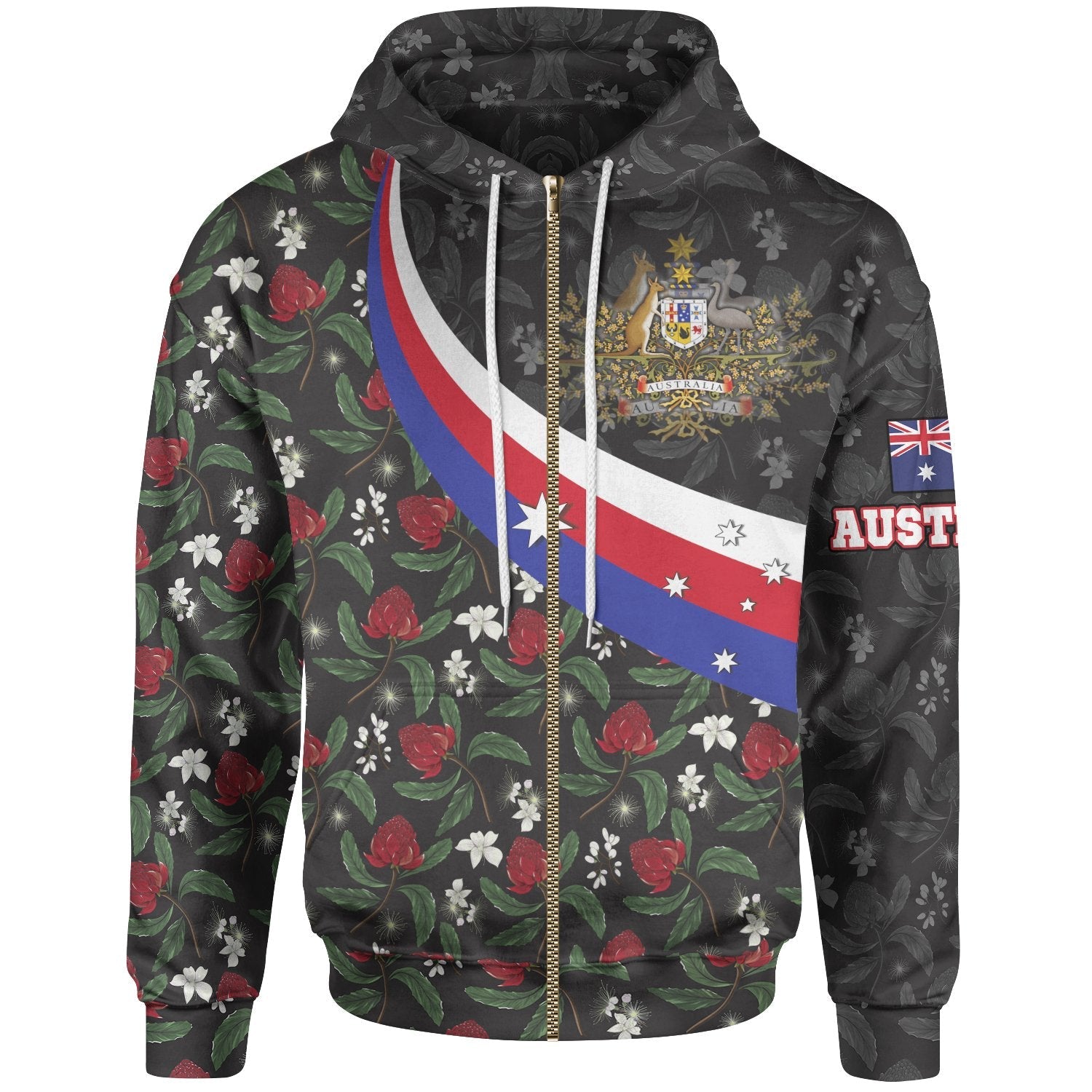 zip-up-hoodie-australia-coat-of-arms-with-waratah-patterns