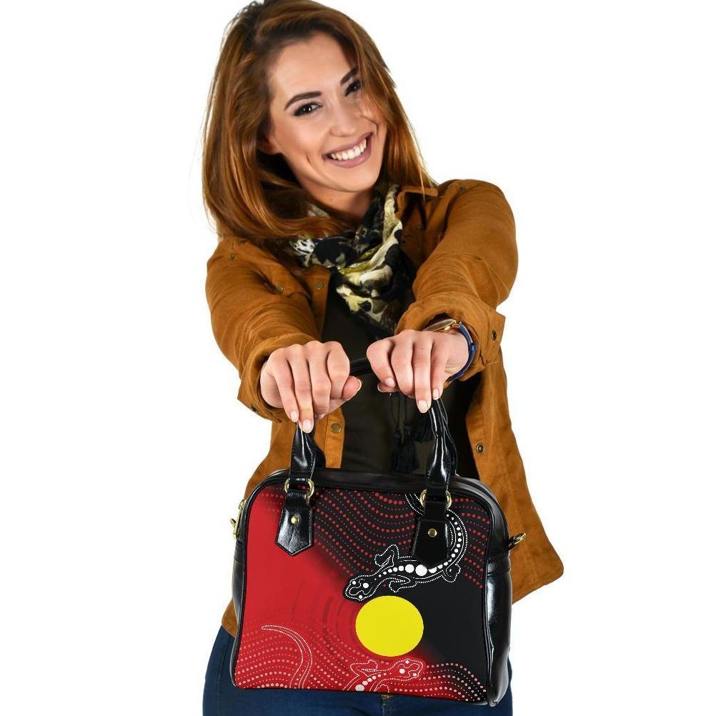 Aboriginal Shoulder Handbag - Two Indigenous Lizard - Vibe Hoodie