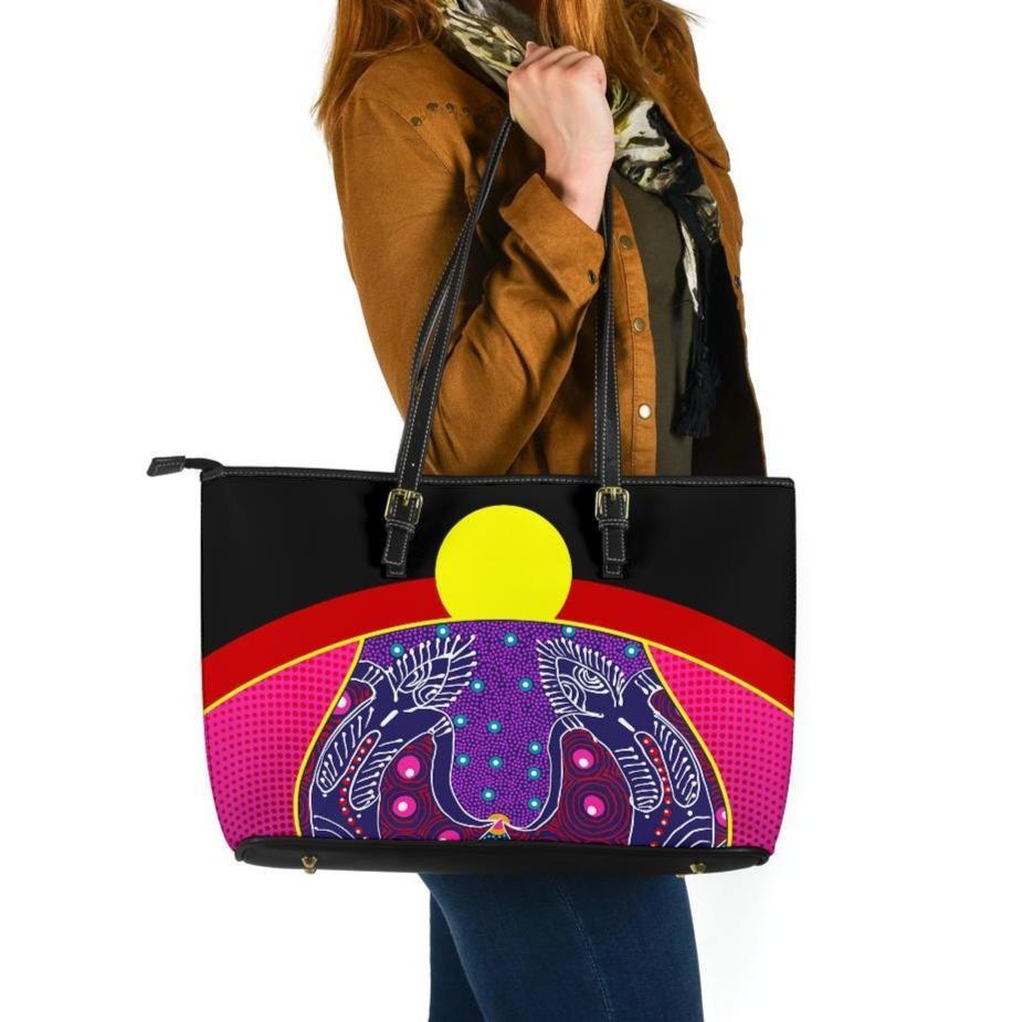 leather-tote-bags-aboriginal-sublimation-dot-pattern-style-violet