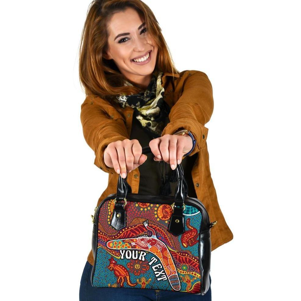 Aboriginal Personalised Shoulder Handbag - Indigenous Boomerang - Vibe Hoodie