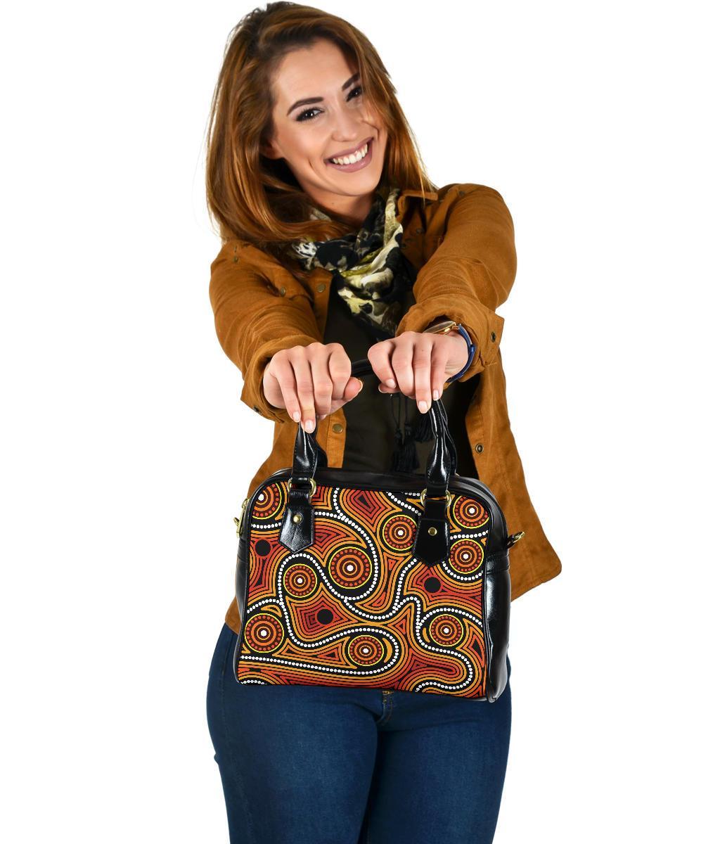 Shoulder Handbag - Indigenous Circle Dot Painting Ver01 - Vibe Hoodie