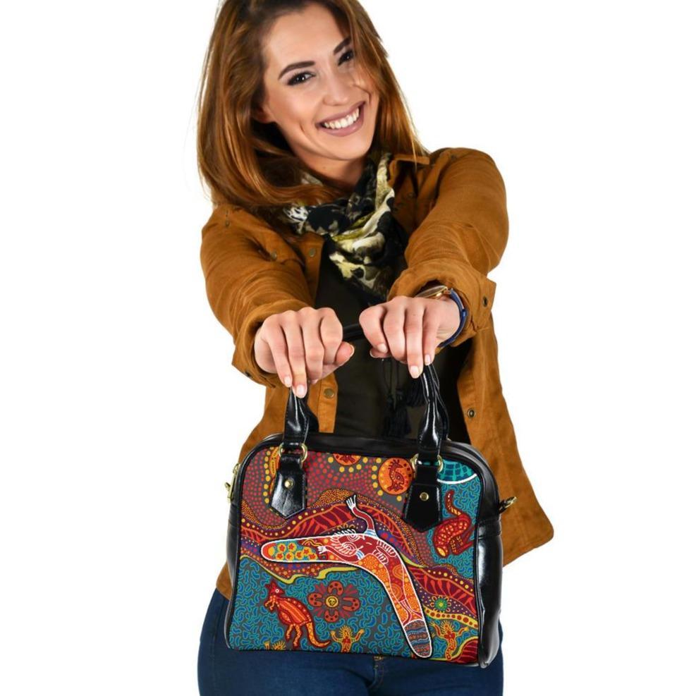 Aboriginal Shoulder Handbag - Indigenous Boomerang - Vibe Hoodie