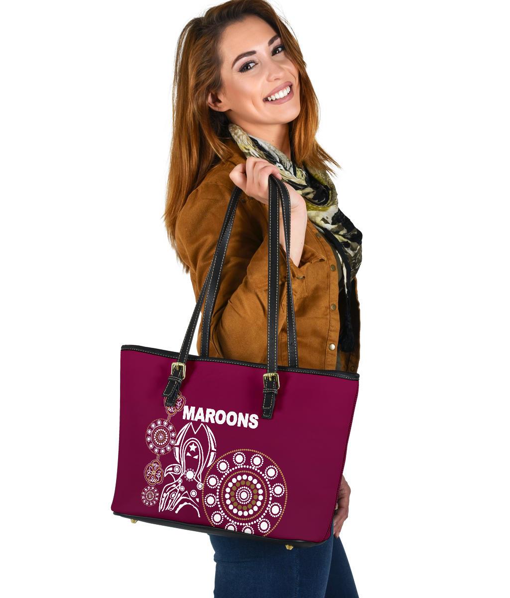 queensland-small-leather-tote-bag-maroons-simple-indigenous