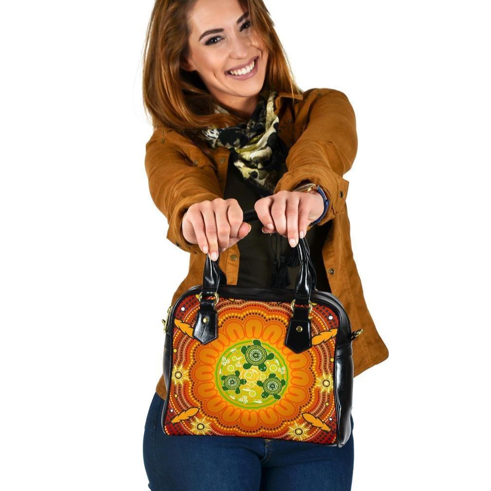 Aboriginal Shoulder Handbag , Turtle Circle Dot Painting Art- - Vibe Hoodie