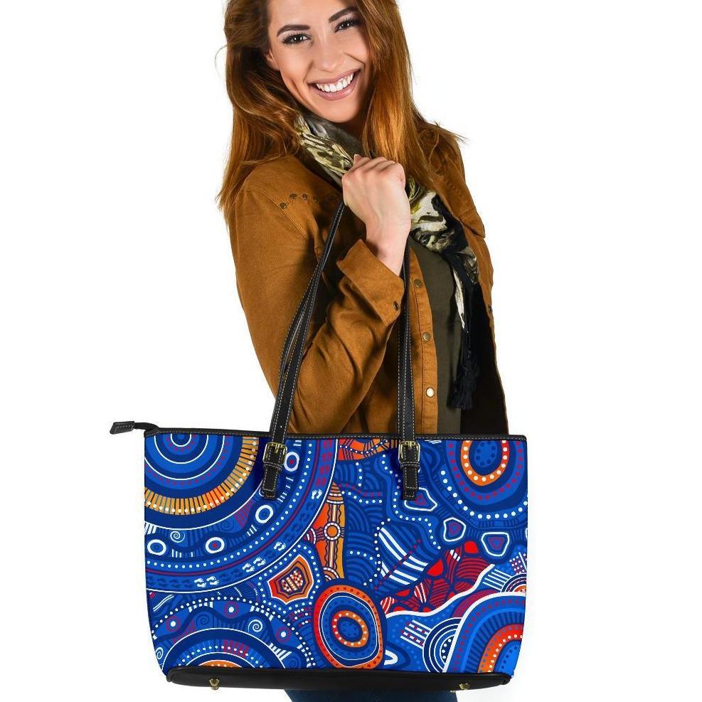 aboriginal-large-leather-tote-bags-indigenous-footprint-patterns-blue-color