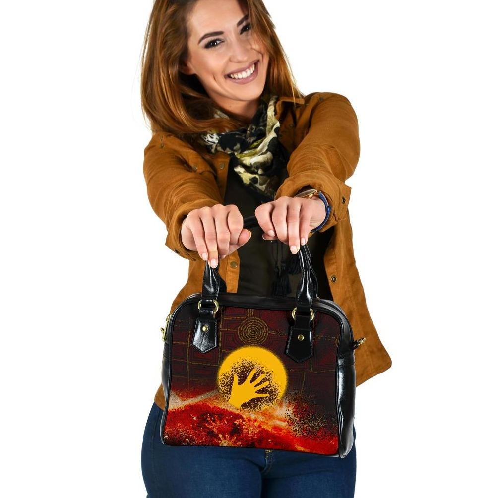 Aboriginal Shoulder Handbag - Indigenous Flag Hand Art - Vibe Hoodie