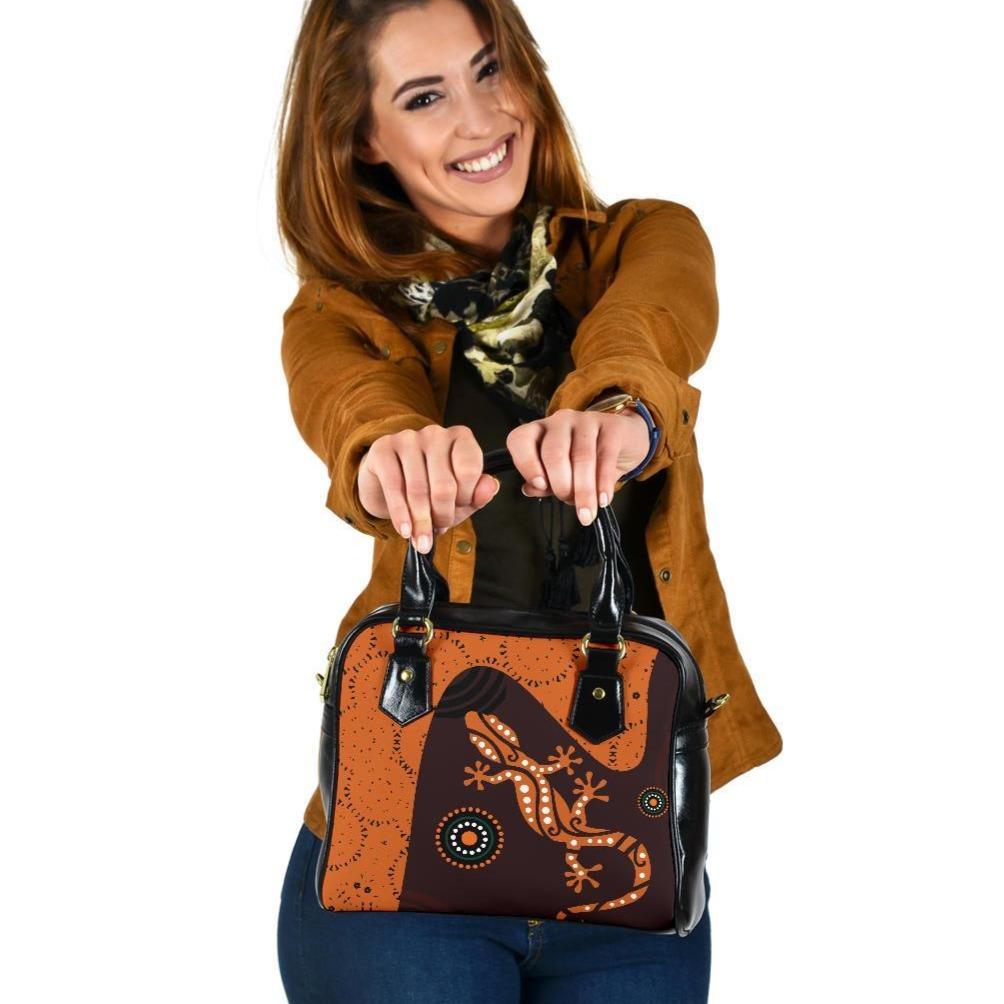 Aboriginal Shoulder Handbag - Lizard in Aboriginal Dreaming - Vibe Hoodie