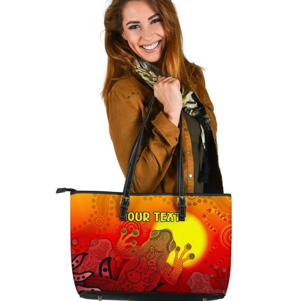 customaboriginal-leather-tote-bag-indigenous-frog-red