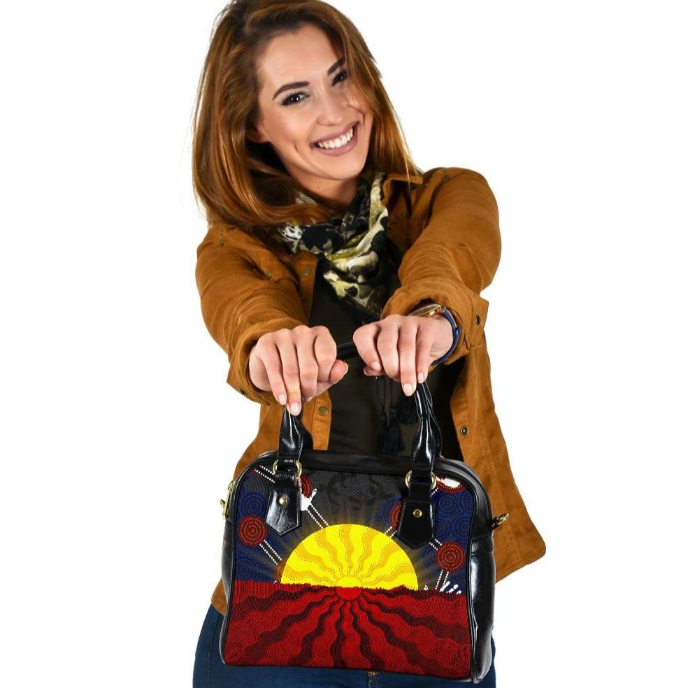 Aboriginal Shoulder Handbag, Aboriginal Lives Matter Flag Sun Dot Painting - Vibe Hoodie