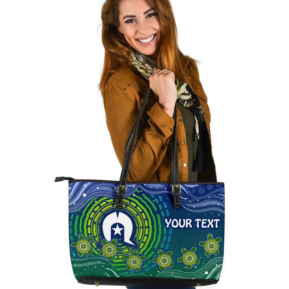 custom-text-torres-strait-islanders-large-leather-tote-bag-aboriginal-turtle