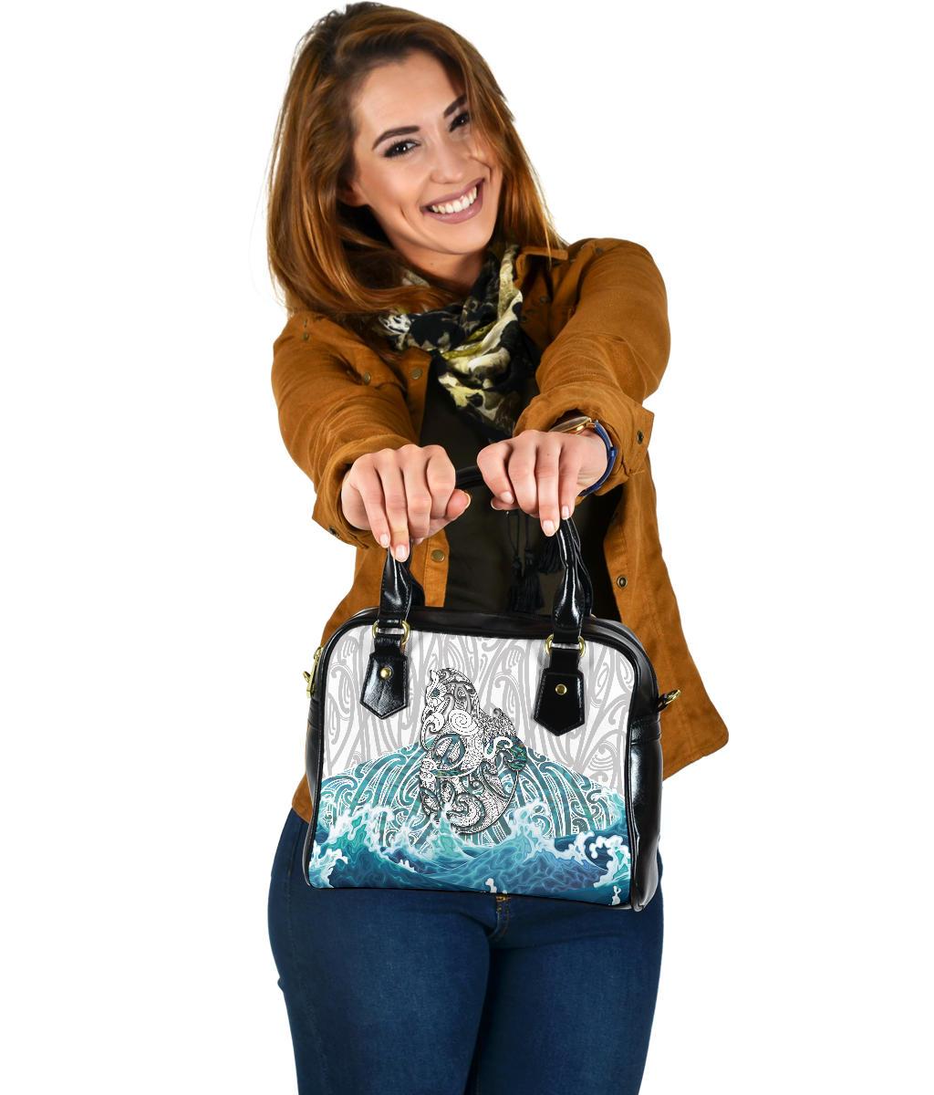 Maori Manaia The Blue Sea Shoulder Handbag, White - Vibe Hoodie