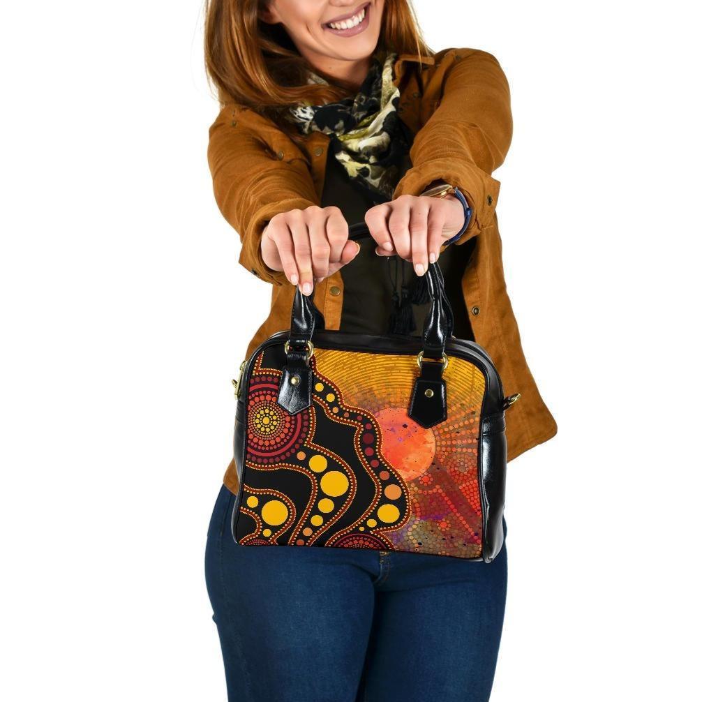 Aboriginal Shoulder Handbag - Australia Indigenous Flag Circle Dot Painting Art (Golden) - Vibe Hoodie