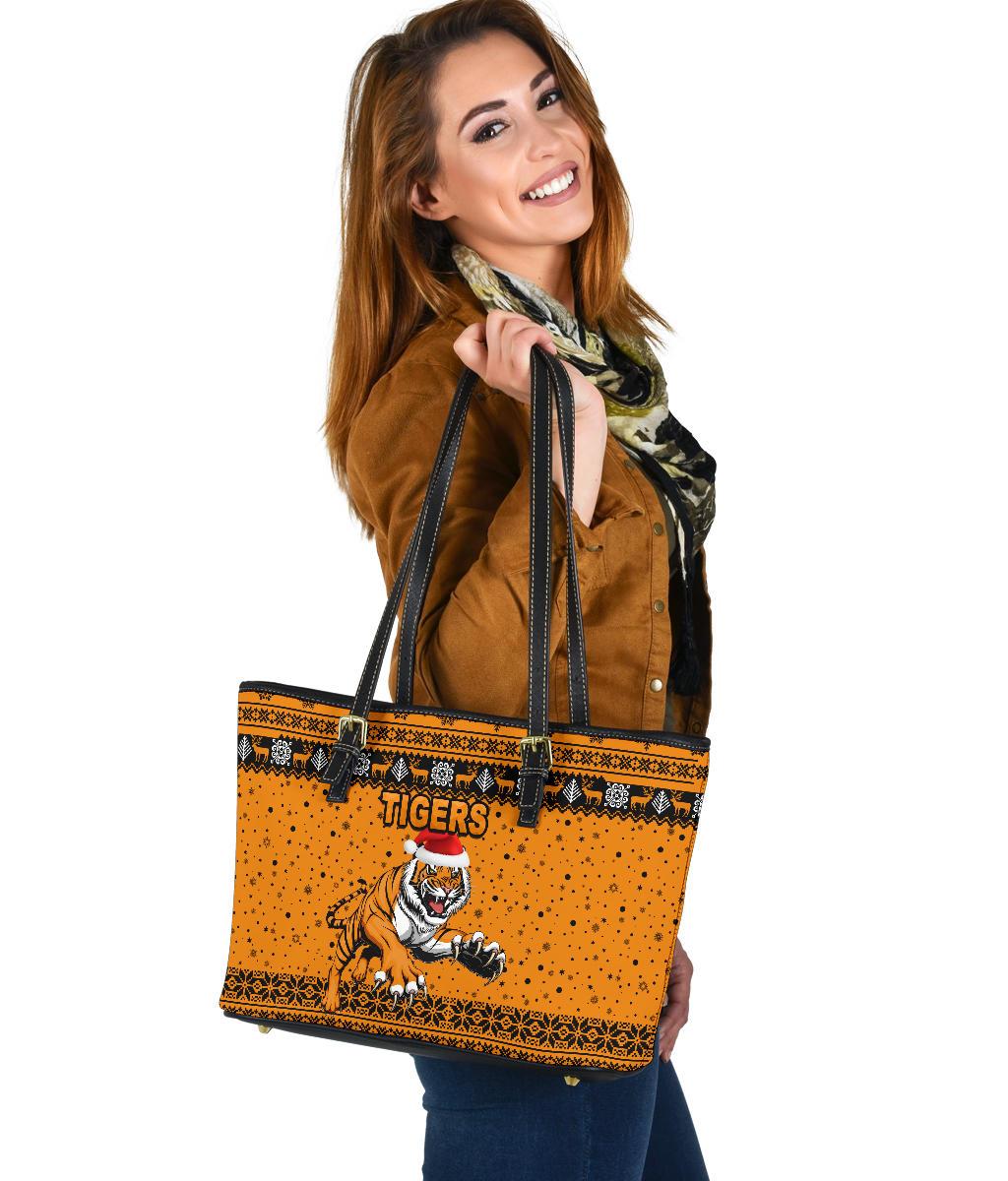 wests-christmas-small-leather-tote-tigers-unique-vibes-orange