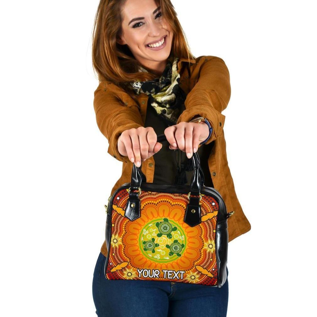 [Custom Text] Aboriginal Shoulder Handbag - Turtle Circle Dot Painting Art - Vibe Hoodie