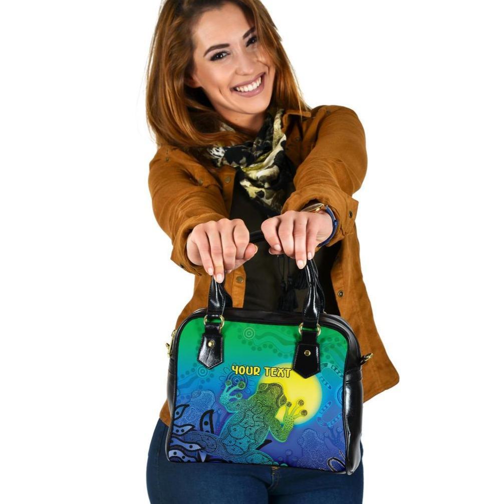 [Custom]Aboriginal Shoulder Handbag - Indigenous Frog (Blue) - Vibe Hoodie