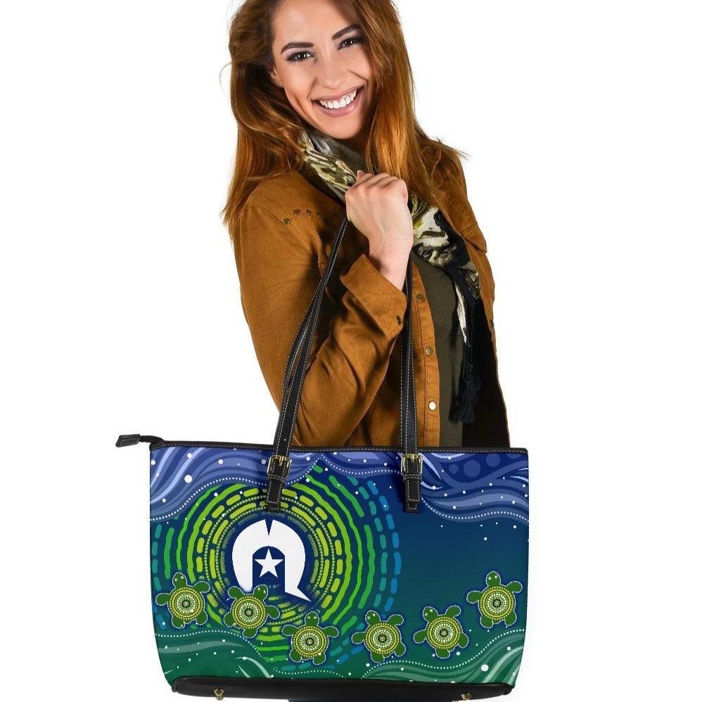 torres-strait-islanders-large-leather-tote-bag-aboriginal-turtle