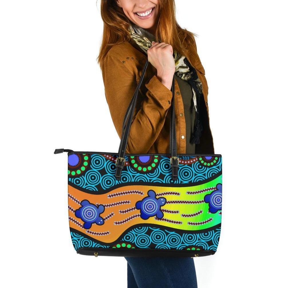 large-leather-tote-bag-aboriginal-turtle