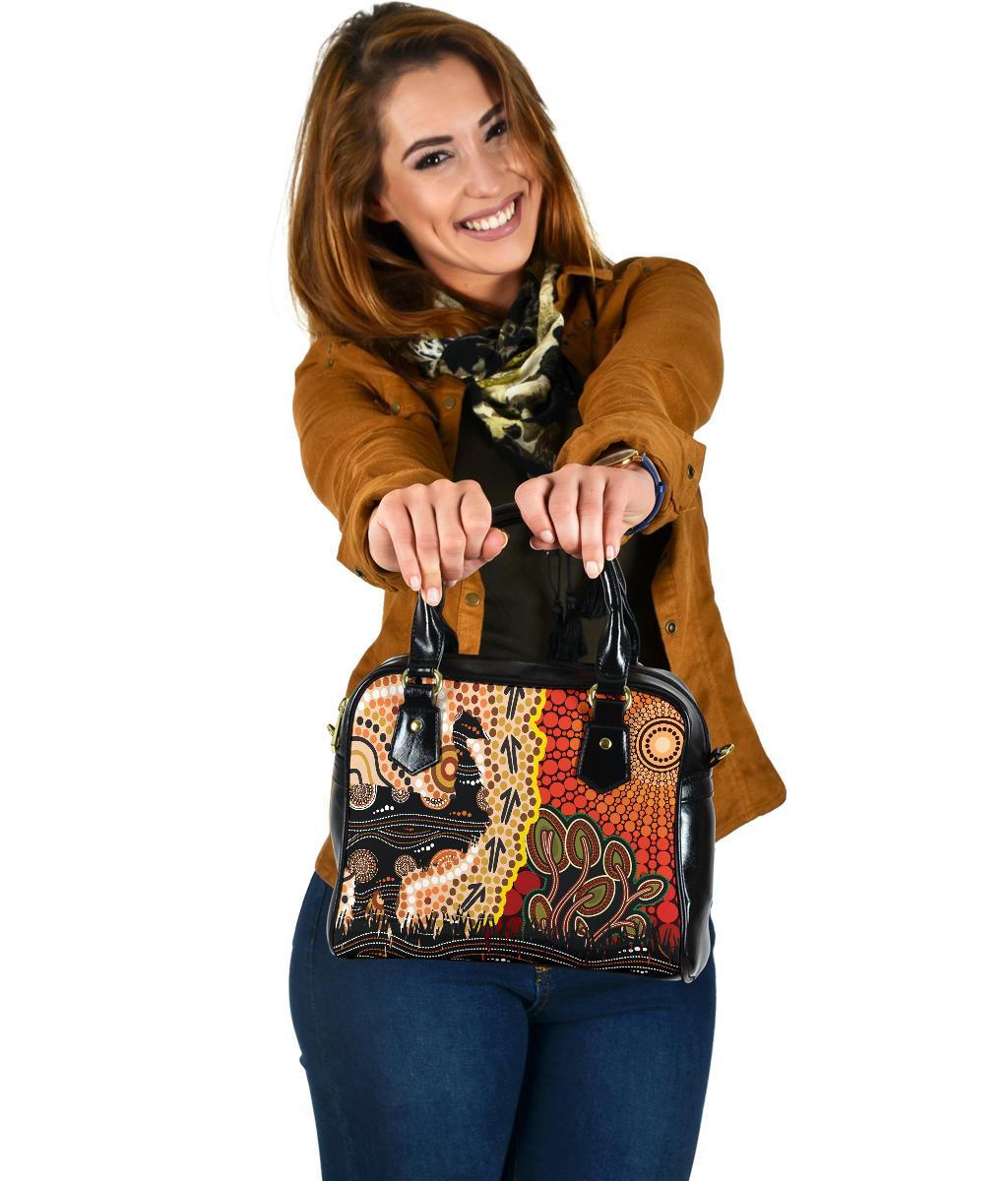 Shoulder Handbag - Australian Aboriginal Sun and Emu - Vibe Hoodie