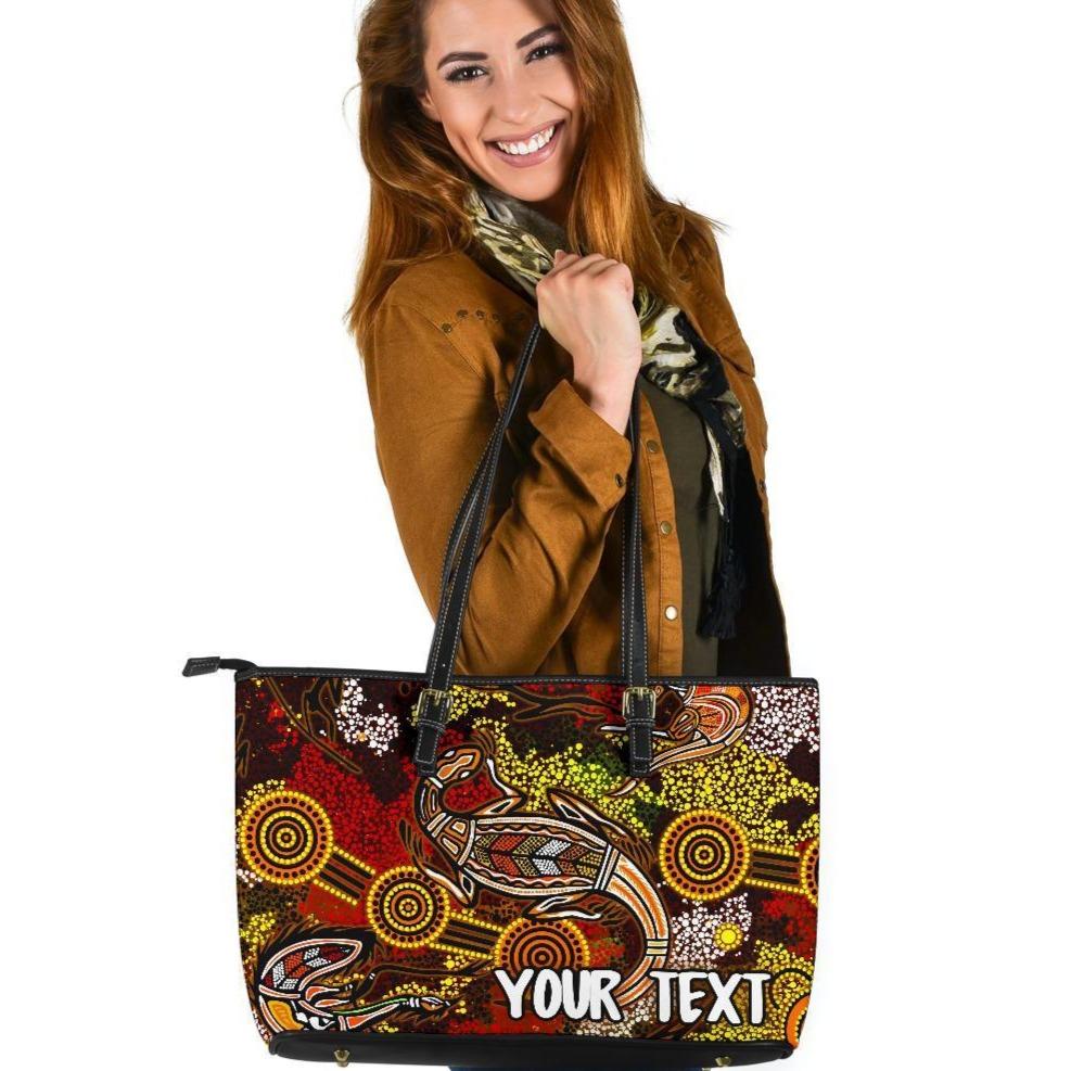 custom-aboriginal-leather-tote-bag-kangaroo-and-lizard-dot-painting-art