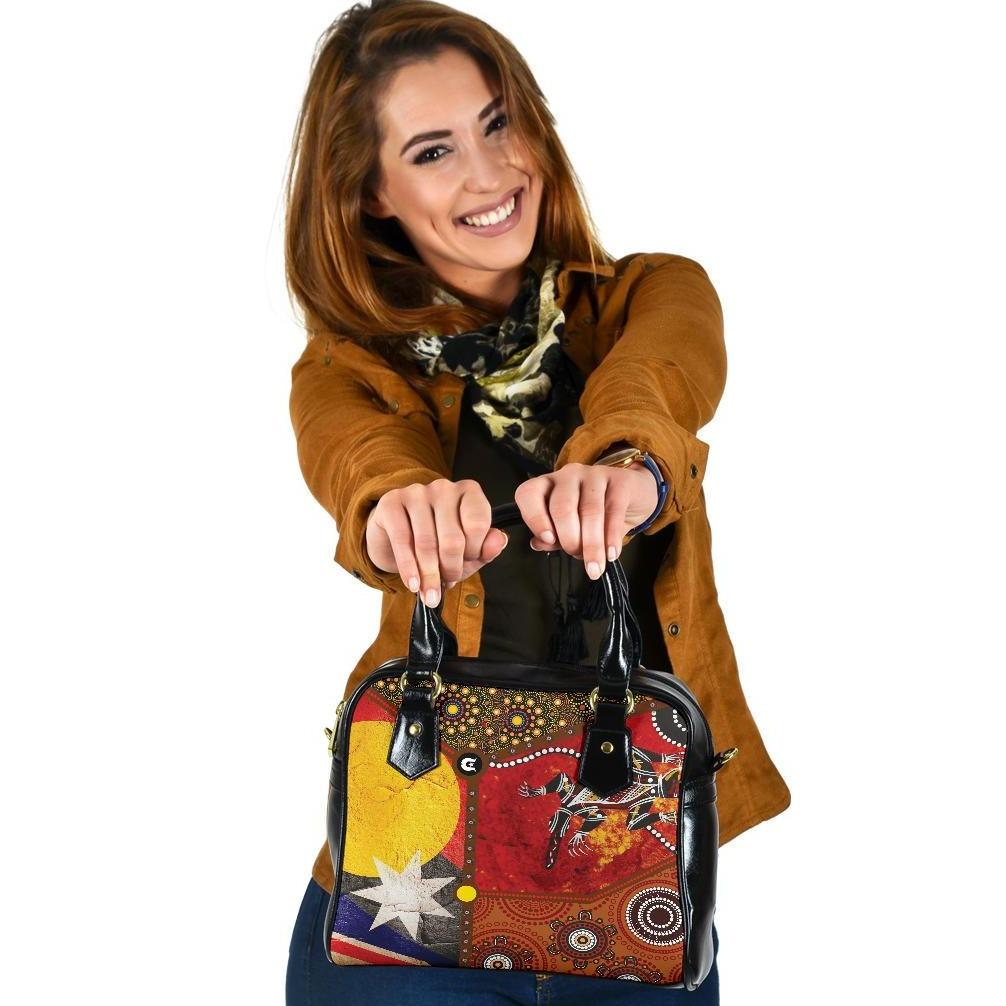 Shoulder Handbags - Aboriginal Dot Painting & Flags, Crocodile - Vibe Hoodie